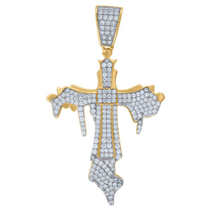 925 Sterling Silver Yellow-tone Unisex CZ Dripping Cross Religious Charm Pendant