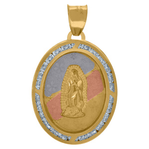 10kt Tri-color Gold Unisex Cubic Zirconia Diamond-cut Lady Of Guadalupe Religious Charm Pendant