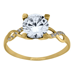 14kt Two-tone Gold Womens Cubic Zirconia Diamond-cut Polished Finish Engagement Ring