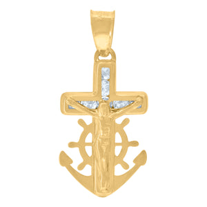 14kt Yellow Gold Womens Cubic Zirconia Anchor Crucifix Cross Religious Charm Pendant