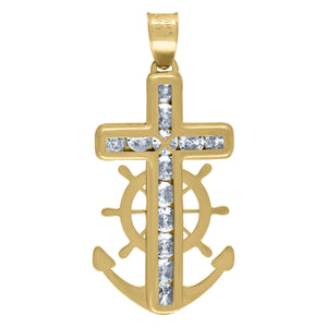 14kt Yellow Gold Unisex CZ Anchor Cross Religious Charm Pendant