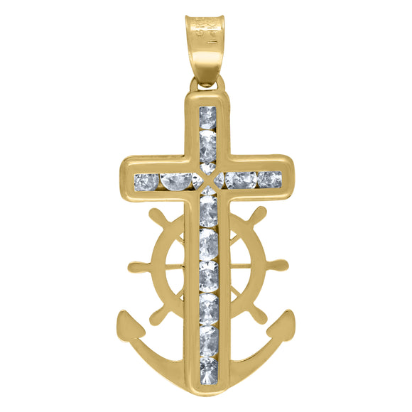 14kt Yellow Gold Unisex CZ Anchor Cross Religious Charm Pendant