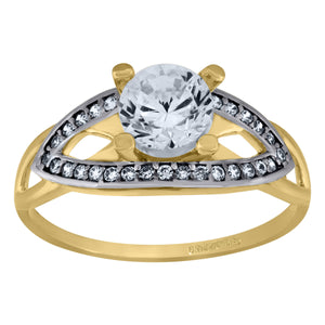 14kt Two-tone Gold Womens Cubic Zirconia Polished Finish Engagement Ring