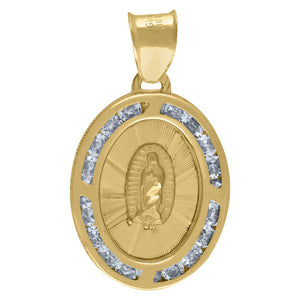 14kt Yellow Gold Unisex CZ Textured Lady Of Guadalupe Religious Oval Charm Pendant