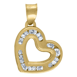 14kt Yellow Gold Womens Cubic Zirconia Love Heart Charm Pendant