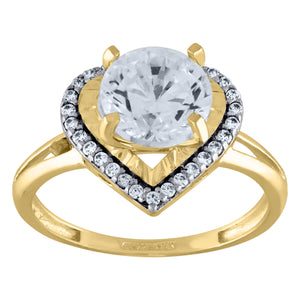 14kt Two-tone Gold Womens Cubic Zirconia Diamond-cut Heart Halo Engagement Ring