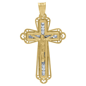 14kt Yellow Gold Unisex CZ Crucifix Cross Religious Charm Pendant