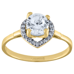 14kt Two-tone Gold Womens Cubic Zirconia Heart Halo Engagement Ring