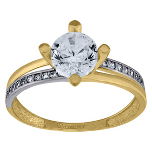 14kt Two-tone Gold Womens Cubic Zirconia Heart Halo Engagement Ring
