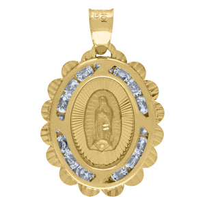 14kt Yellow Gold Unisex CZ Textured Lady Of Guadalupe Religious Oval Charm Pendant
