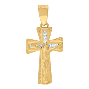 14kt Yellow Gold Unisex Cubic Zirconia Crucifix Cross Religious Charm Pendant