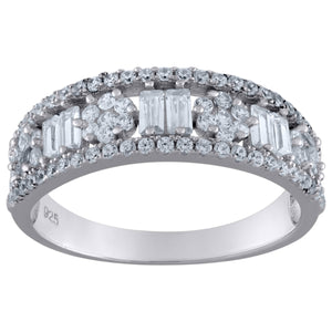 925 Sterling Silver Womens Cubic Zirconia Fashion Floral Wedding Band Ring Size 6