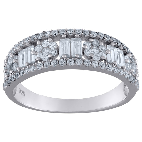 925 Sterling Silver Womens Cubic Zirconia Fashion Floral Wedding Band Ring Size 6