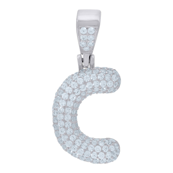 925 Sterling Silver Unisex CZ Initial Alphabet C Charm Pendant