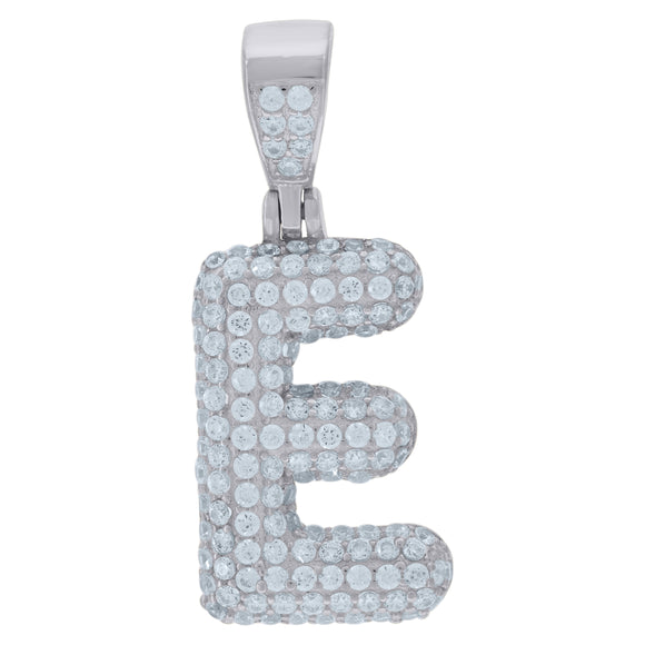 925 Sterling Silver Unisex CZ Initial Alphabet E Charm Pendant