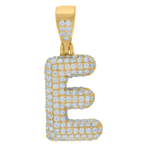 925 Sterling Silver Yellow-tone Unisex CZ Initial Alphabet E Charm Pendant
