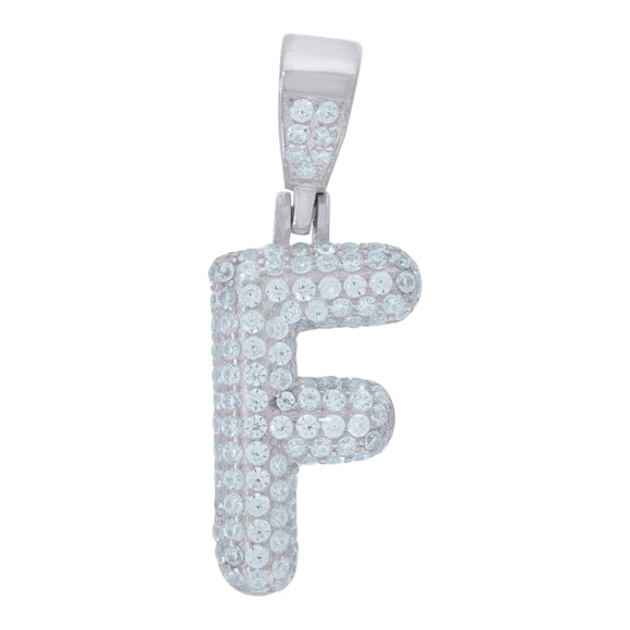 925 Sterling Silver Unisex CZ Initial Alphabet F Charm Pendant