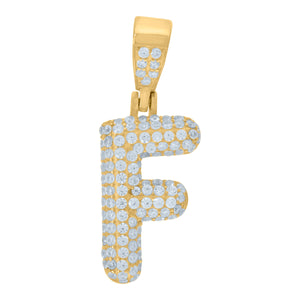 925 Sterling Silver Yellow-tone Unisex CZ Initial Alphabet F Charm Pendant