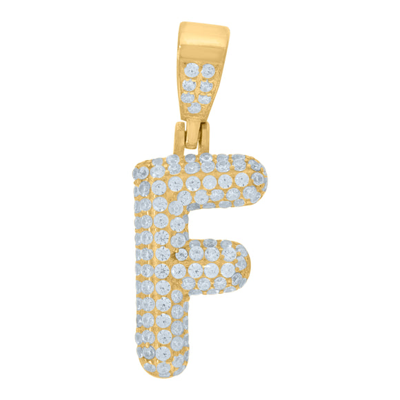 925 Sterling Silver Yellow-tone Unisex CZ Initial Alphabet F Charm Pendant
