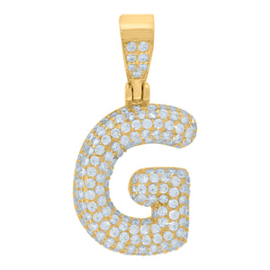 925 Sterling Silver Yellow-tone Unisex CZ Initial Alphabet G Charm Pendant