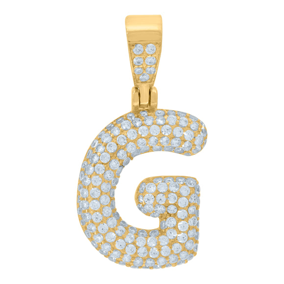 925 Sterling Silver Yellow-tone Unisex CZ Initial Alphabet G Charm Pendant