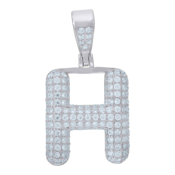 925 Sterling Silver Unisex CZ Initial Alphabet H Charm Pendant