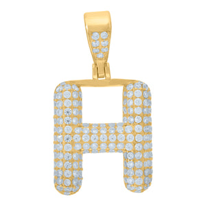 925 Sterling Silver Yellow-tone Unisex CZ Initial Alphabet H Charm Pendant