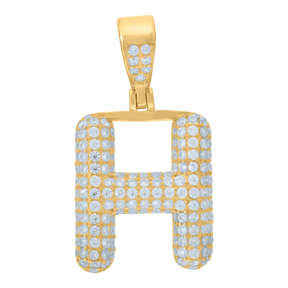 925 Sterling Silver Yellow-tone Unisex CZ Initial Alphabet H Charm Pendant