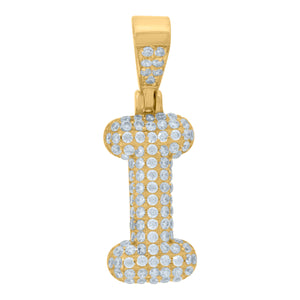 925 Sterling Silver Yellow-tone Unisex CZ Initial Alphabet I Charm Pendant