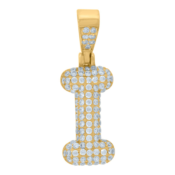 925 Sterling Silver Yellow-tone Unisex CZ Initial Alphabet I Charm Pendant