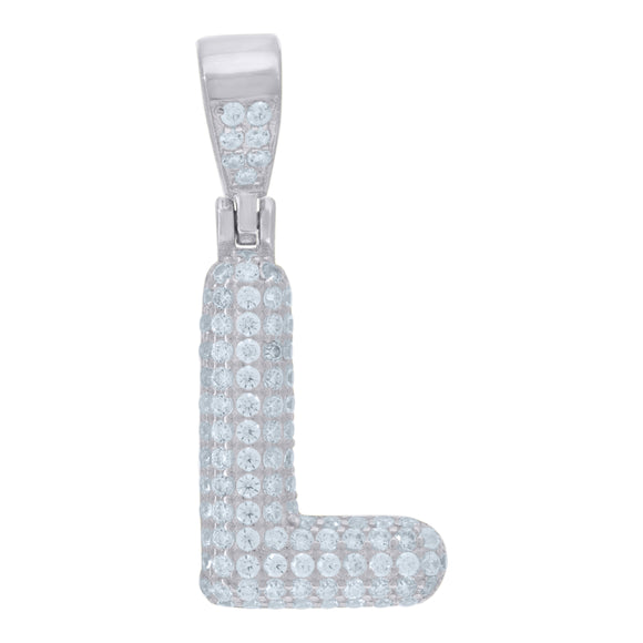 925 Sterling Silver Unisex CZ Initial Alphabet L Charm Pendant