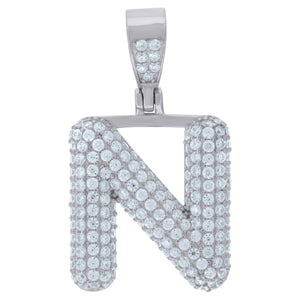 925 Sterling Silver Unisex CZ Initial Alphabet N Charm Pendant