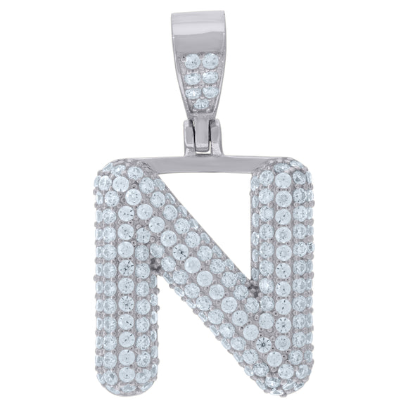 925 Sterling Silver Unisex CZ Initial Alphabet N Charm Pendant