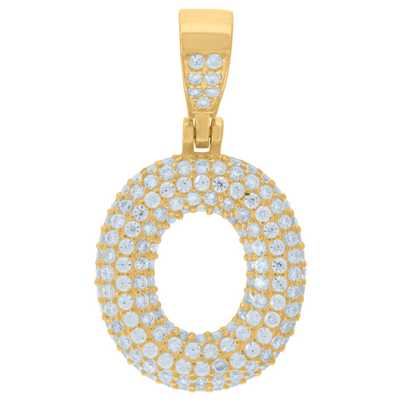 925 Sterling Silver Yellow-tone Unisex CZ Initial Alphabet O Charm Pendant
