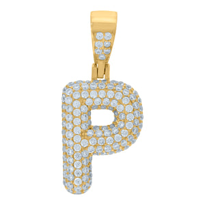 925 Sterling Silver Yellow-tone Unisex CZ Initial Alphabet P Charm Pendant