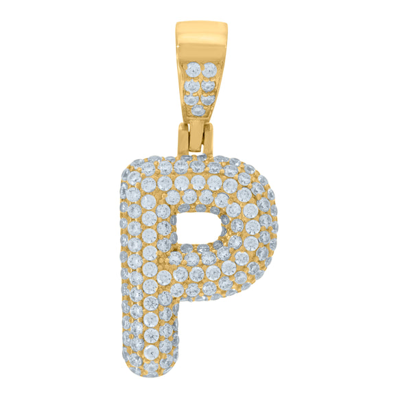 925 Sterling Silver Yellow-tone Unisex CZ Initial Alphabet P Charm Pendant