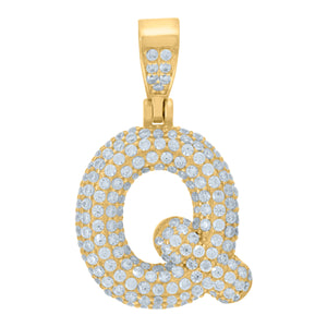925 Sterling Silver Yellow-tone Unisex CZ Initial Alphabet Q Charm Pendant
