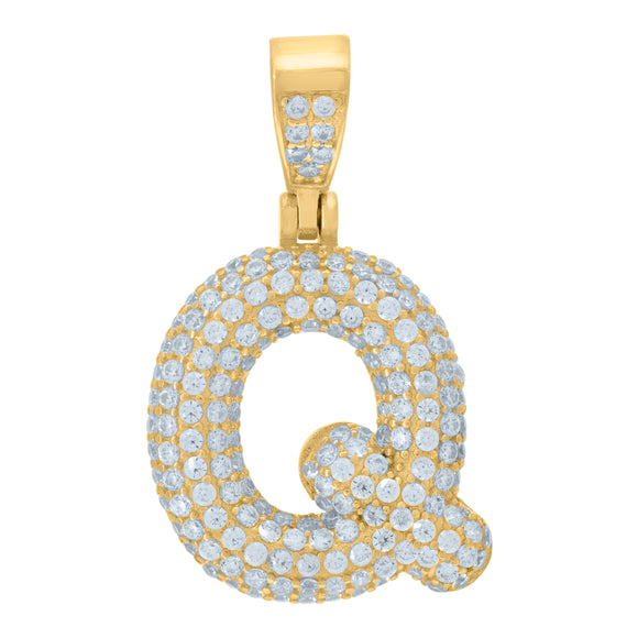 925 Sterling Silver Yellow-tone Unisex CZ Initial Alphabet Q Charm Pendant