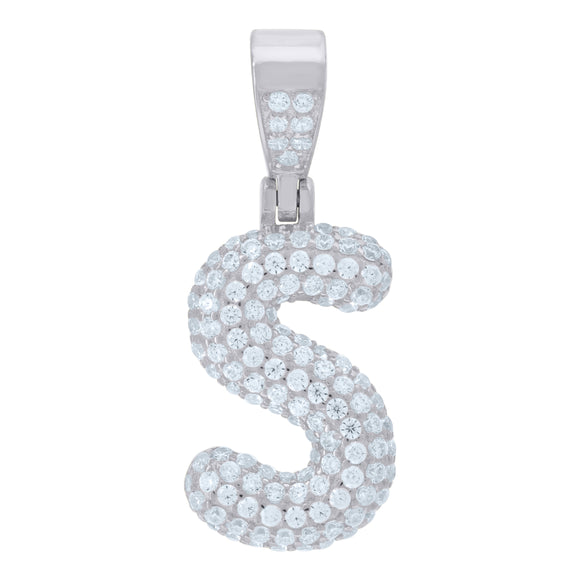 925 Sterling Silver Unisex CZ Initial Alphabet S Charm Pendant