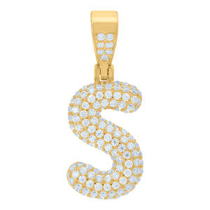 925 Sterling Silver Yellow-tone Unisex CZ Initial Alphabet S Charm Pendant