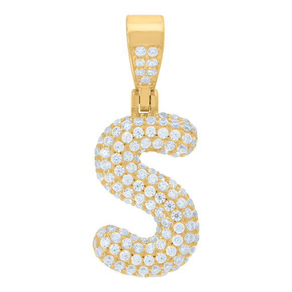 925 Sterling Silver Yellow-tone Unisex CZ Initial Alphabet S Charm Pendant