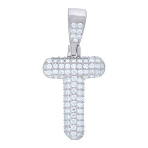 925 Sterling Silver Unisex CZ Initial Alphabet T Charm Pendant