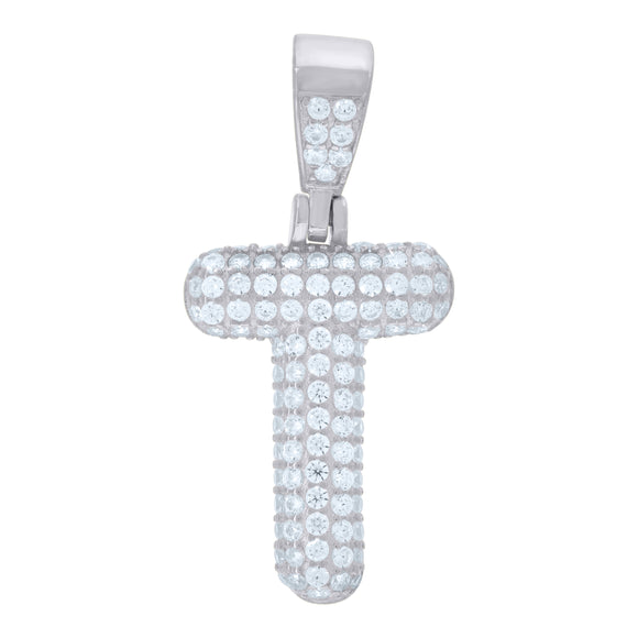 925 Sterling Silver Unisex CZ Initial Alphabet T Charm Pendant