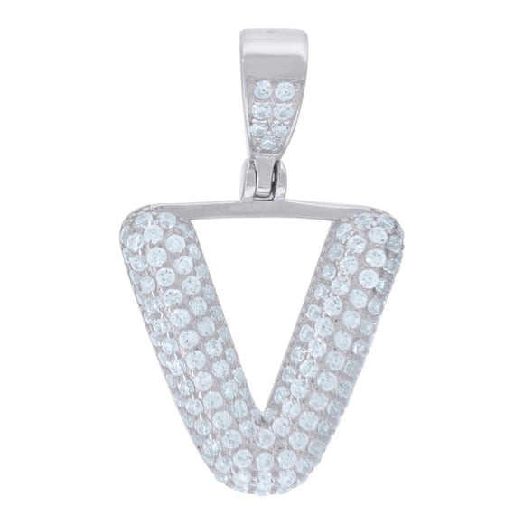 925 Sterling Silver Unisex CZ Initial Alphabet V Charm Pendant