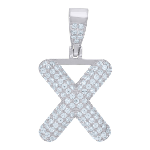 925 Sterling Silver Unisex CZ Initial Alphabet X Charm Pendant