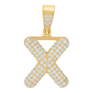 925 Sterling Silver Yellow-tone Unisex CZ Initial Alphabet X Charm Pendant