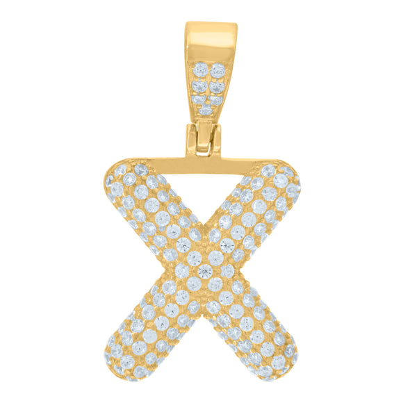 925 Sterling Silver Yellow-tone Unisex CZ Initial Alphabet X Charm Pendant