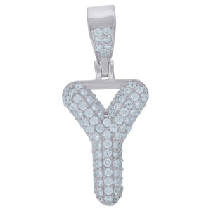 925 Sterling Silver Unisex CZ Initial Alphabet Y Charm Pendant