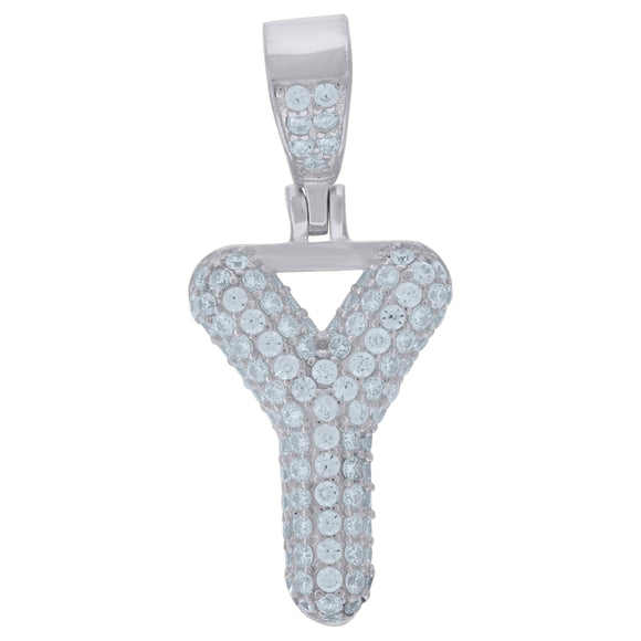 925 Sterling Silver Unisex CZ Initial Alphabet Y Charm Pendant