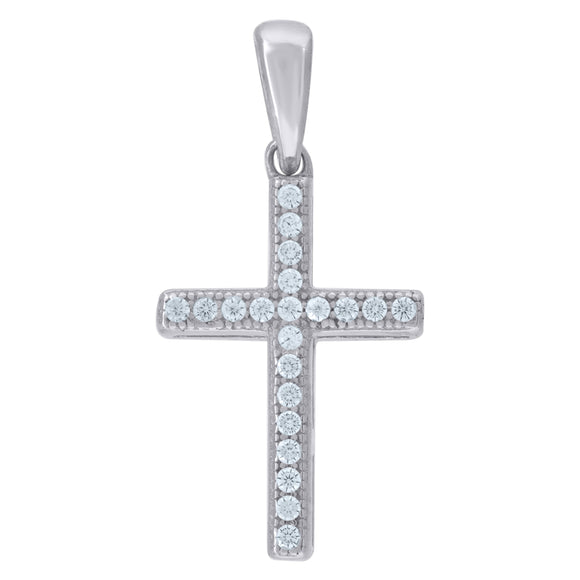 925 Sterling Silver Womens Cubic-Zirconia Cross Religious Charm Pendant